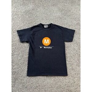 NYC Subway Line Shirt Boys Medium Black Manahattan Metro Short Sleeve Kids FLAW